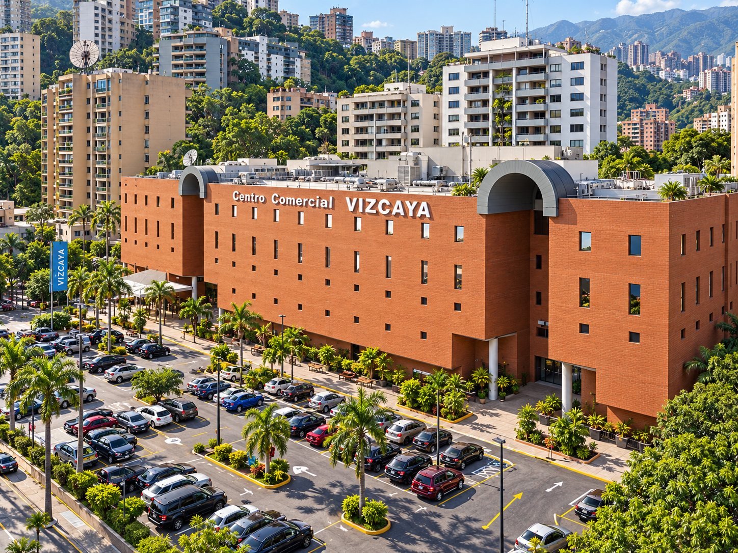 Vista aérea del Centro Comercial Vizcaya y su estacionamiento